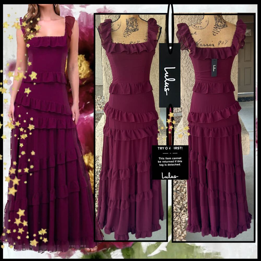 Lulu's Burgundy Ruffle Tiered Maxi Dress